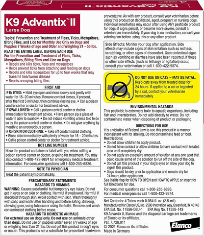 K9 Advantix II Large Dog Vet-Recommended Flea, Tick & Mosquito Treatment & Prevention | Dogs 21 - 55 lbs. | 4-Mo Supply