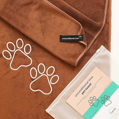 Unconditional Love | Premium Pet Drying Towel | Ultra Absorbent and Soft Microfiber Towel for Dogs and Cats (Brown)