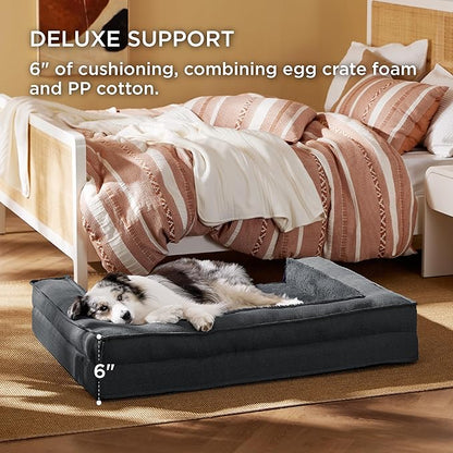 Bedsure Orthopedic Dog Bed for Extra Large Dogs - Egg Foam Dog Sofa Bed, Bolster Couch Pet Bed with Removable Waterproof Washable Cover, Comfy Plush Velvet Fluff Surface, Nonskid Bottom, Charcoal