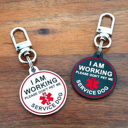 Service Dog ID Tag for Small & Large Dogs - Emotional Support ESA Medical Alert Collar Accessory - Durable Stainless Steel Service Animal Tag - I am Working Service Tag in Black Small