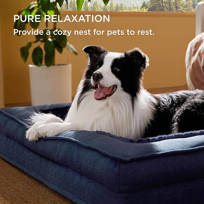 Bedsure Orthopedic Dog Bed for Large Dog - Supportive Egg Foam Dog Sofa Bed, Bolster Couch Pet Bed with Removable Waterproof Washable Cover, Comfy Plush Velvet Fluff Surface, Nonskid Bottom, Deep Blue