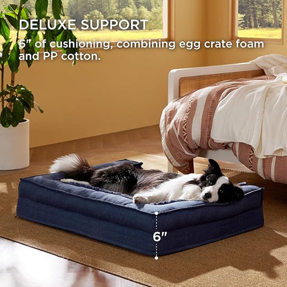 Bedsure Orthopedic Dog Bed for Large Dog - Supportive Egg Foam Dog Sofa Bed, Bolster Couch Pet Bed with Removable Waterproof Washable Cover, Comfy Plush Velvet Fluff Surface, Nonskid Bottom, Deep Blue