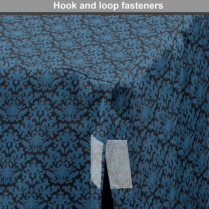 Lunarable Damask Blue Dog Crate Cover, Repetition with Rococo Inspired Royal Style Ornamental Pattern, Easy to Use Pet Kennel Cover for Cats & Medium Dogs, 30 Inch, Dark Grey and Turquoise